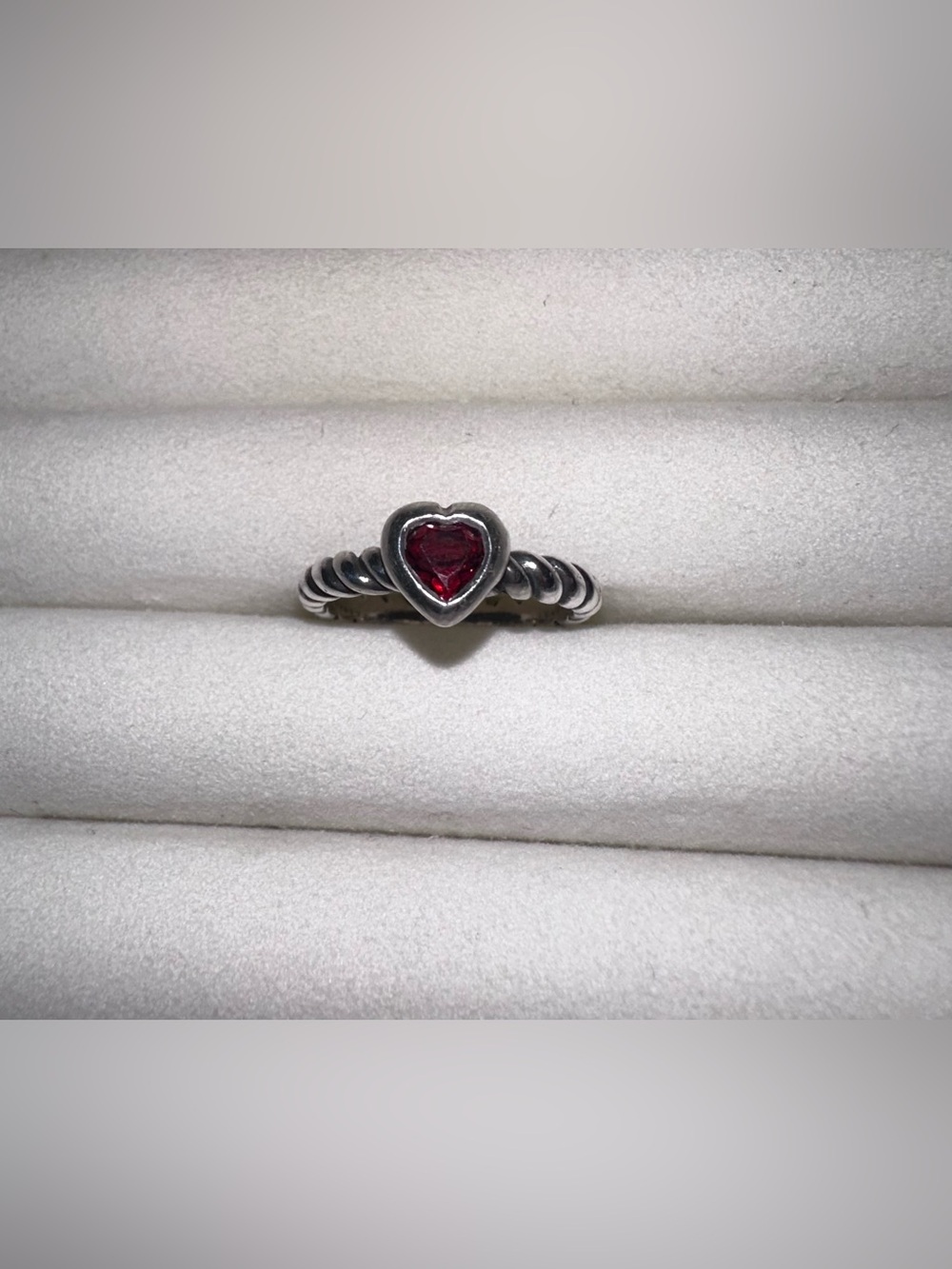 James Avery Gemstone Heart Twisted Wire Ring in Garnet Sterling Silver